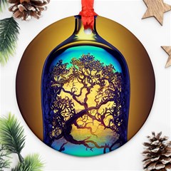 Flask Bottle Tree In A Bottle Perfume Design Ornament (round) by Pakemis