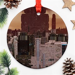 Skyline Skyscrapers Futuristic Sci-fi Panorama Ornament (round) by Pakemis