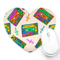 Seamless Pattern With Colorfu Cassettes Hippie Style Doodle Musical Texture Wrapping Fabric Vector Heart Mousepad by Pakemis