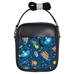 Seamless Pattern Vector Submarine With Sea Animals Cartoon Girls Sling Bag by Pakemis