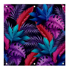 Background With Violet Blue Tropical Leaves Banner And Sign 4  X 4  by Pakemis