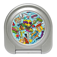 Comic Elements Colorful Seamless Pattern Travel Alarm Clock by Pakemis