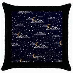 Hand Drawn Scratch Style Night Sky With Moon Cloud Space Among Stars Seamless Pattern Vector Design Throw Pillow Case (black) by Pakemis