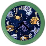 Marine Seamless Pattern Thin Line Memphis Style Color Wall Clock Front