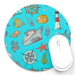 Colored-sketched-sea-elements-pattern-background-sea-life-animals-illustration Round Mousepad Front