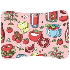 Tomato-seamless-pattern-juicy-tomatoes-food-sauce-ketchup-soup-paste-with-fresh-red-vegetables-backd Velour Seat Head Rest Cushion by Pakemis