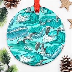 Sea-waves-seamless-pattern Ornament (round) by Pakemis