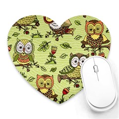 Seamless-pattern-with-flowers-owls Heart Mousepad by Pakemis