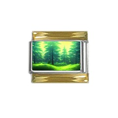 Anime Forrest Nature Fantasy Sunset Trees Woods Gold Trim Italian Charm (9mm) by Uceng