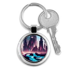 Urban City Cyberpunk River Cyber Tech Future Key Chain (round) by Uceng