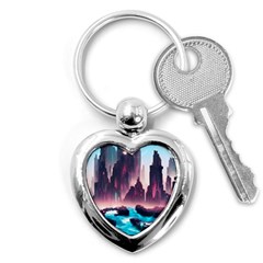 Urban City Cyberpunk River Cyber Tech Future Key Chain (heart) by Uceng