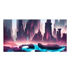 Urban City Cyberpunk River Cyber Tech Future Satin Shawl 45  X 80  by Uceng