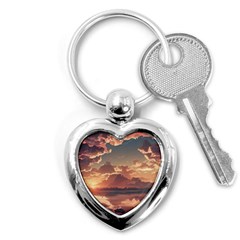 Sunset River Sky Clouds Nature Nostalgic Mountain Key Chain (heart) by Uceng