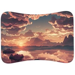 Sunset River Sky Clouds Nature Nostalgic Mountain Velour Seat Head Rest Cushion by Uceng