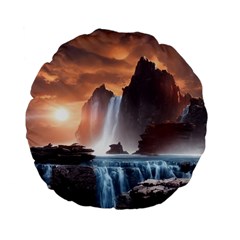 Water Waterfall Nature River Lake Planet Fantasy Standard 15  Premium Flano Round Cushions by Uceng