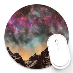 Mountain Space Galaxy Stars Universe Astronomy Round Mousepad by Uceng