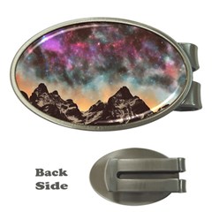 Mountain Space Galaxy Stars Universe Astronomy Money Clips (oval)  by Uceng