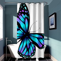 Blue And Pink Butterfly Illustration, Monarch Butterfly Cartoon Blue, Cartoon Blue Butterfly Free Pn Shower Curtain 36  X 72  (stall)  by asedoi