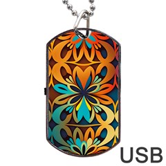 Orange, Turquoise And Blue Pattern  Dog Tag Usb Flash (two Sides) by Sobalvarro