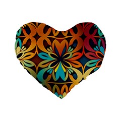 Orange, Turquoise And Blue Pattern  Standard 16  Premium Flano Heart Shape Cushions by Sobalvarro