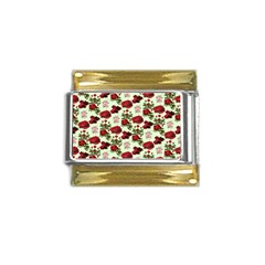 Flowers Pattern Gold Trim Italian Charm (9mm) by Sparkle