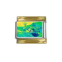 Blue And Green Boat Modern  Gold Trim Italian Charm (9mm) by ConteMonfrey