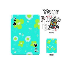 Daisy Flowers Lime Green White Turquoise  Playing Cards 54 Designs (mini) by Mazipoodles