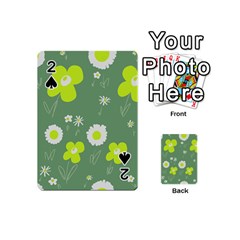 Daisy Flowers Lime Green White Forest Green  Playing Cards 54 Designs (mini) by Mazipoodles