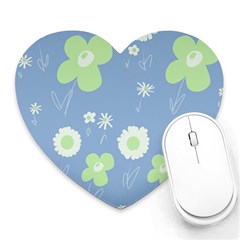 Daisy Flowers Pastel Green White Blue  Heart Mousepad by Mazipoodles