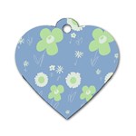 Daisy Flowers Pastel Green White Blue  Dog Tag Heart (Two Sides) Back