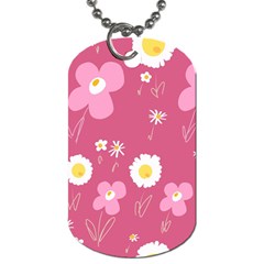 Daisy Flowers Pink White Yellow Dusty Pink Dog Tag (two Sides) by Mazipoodles