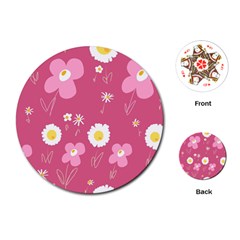 Daisy Flowers Pink White Yellow Dusty Pink Playing Cards Single Design (round) by Mazipoodles