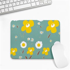 Daisy Flowers Yellow White Brown Sage Green  Small Mousepad by Mazipoodles