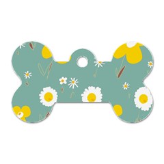 Daisy Flowers Yellow White Brown Sage Green  Dog Tag Bone (two Sides) by Mazipoodles