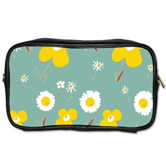 Daisy Flowers Yellow White Brown Sage Green  Toiletries Bag (two Sides) by Mazipoodles