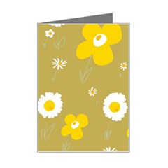 Daisy Flowers Yellow White Olive  Mini Greeting Card by Mazipoodles