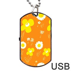 Daisy Flowers Yellow White Orange  Dog Tag Usb Flash (one Side) by Mazipoodles