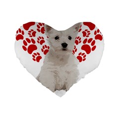 West Highland White Terrier Gift T- Shirt Cute West Highland White Terrier Valentine Heart Paw West Standard 16  Premium Flano Heart Shape Cushions by maxcute