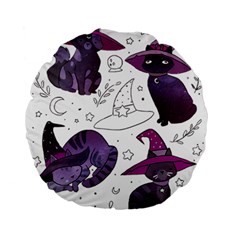 Witch Cat T- Shirt Cute Fantasy Space Witch Cats T- Shirt Standard 15  Premium Round Cushions by maxcute