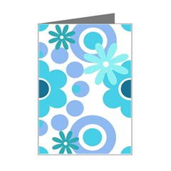 Flowers Pearls And Donuts Pastel Teal Periwinkle Teal White  Mini Greeting Card by Mazipoodles