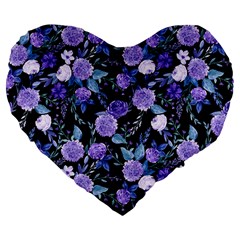 Dark Floral Large 19  Premium Flano Heart Shape Cushions by fructosebat