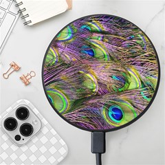 Green Purple And Blue Peacock Feather Wireless Fast Charger(black) by Jancukart