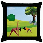 Mother And Daughter Yoga Art Celebrating Motherhood And Bond Between Mom And Daughter. Throw Pillow Case (Black) Front