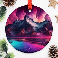 Ai Generated Mountain Ocean Lava Fire Sky Sea Ornament (round) by Pakemis