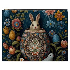 Easter Bunny Rabbit Flowers Easter Happy Easter Cosmetic Bag (xxxl) by Jancukart