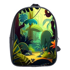 Jungle Rainforest Tropical Forest Jungle Scene School Bag (xl) by Jancukart