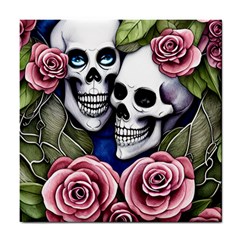 Skulls And Flowers Tile Coaster by GardenOfOphir