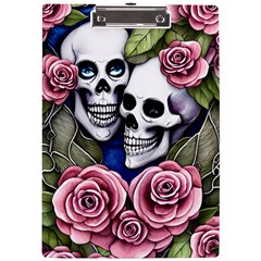 Skulls And Flowers A4 Acrylic Clipboard by GardenOfOphir