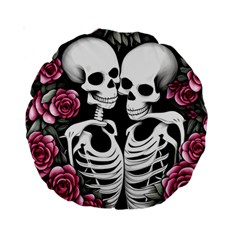 Black And White Rose Sugar Skull Standard 15  Premium Round Cushions by GardenOfOphir