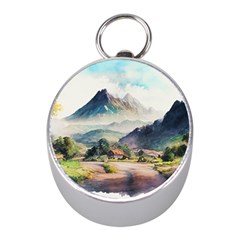 Countryside Trees Grass Mountain Mini Silver Compasses by Ravend